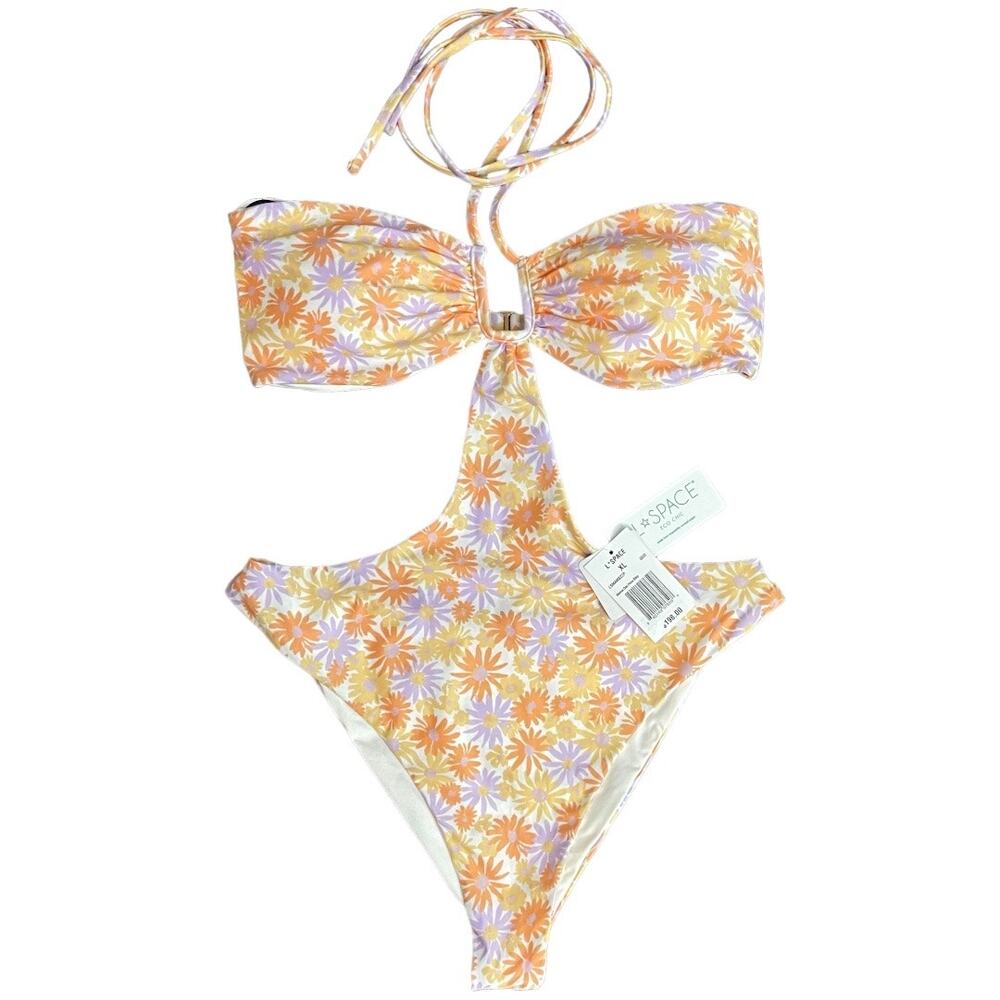 L*Space Swimsuit Oopsie Daisy Marina One Piece Bitsy Yellow Orange Size XL NWT